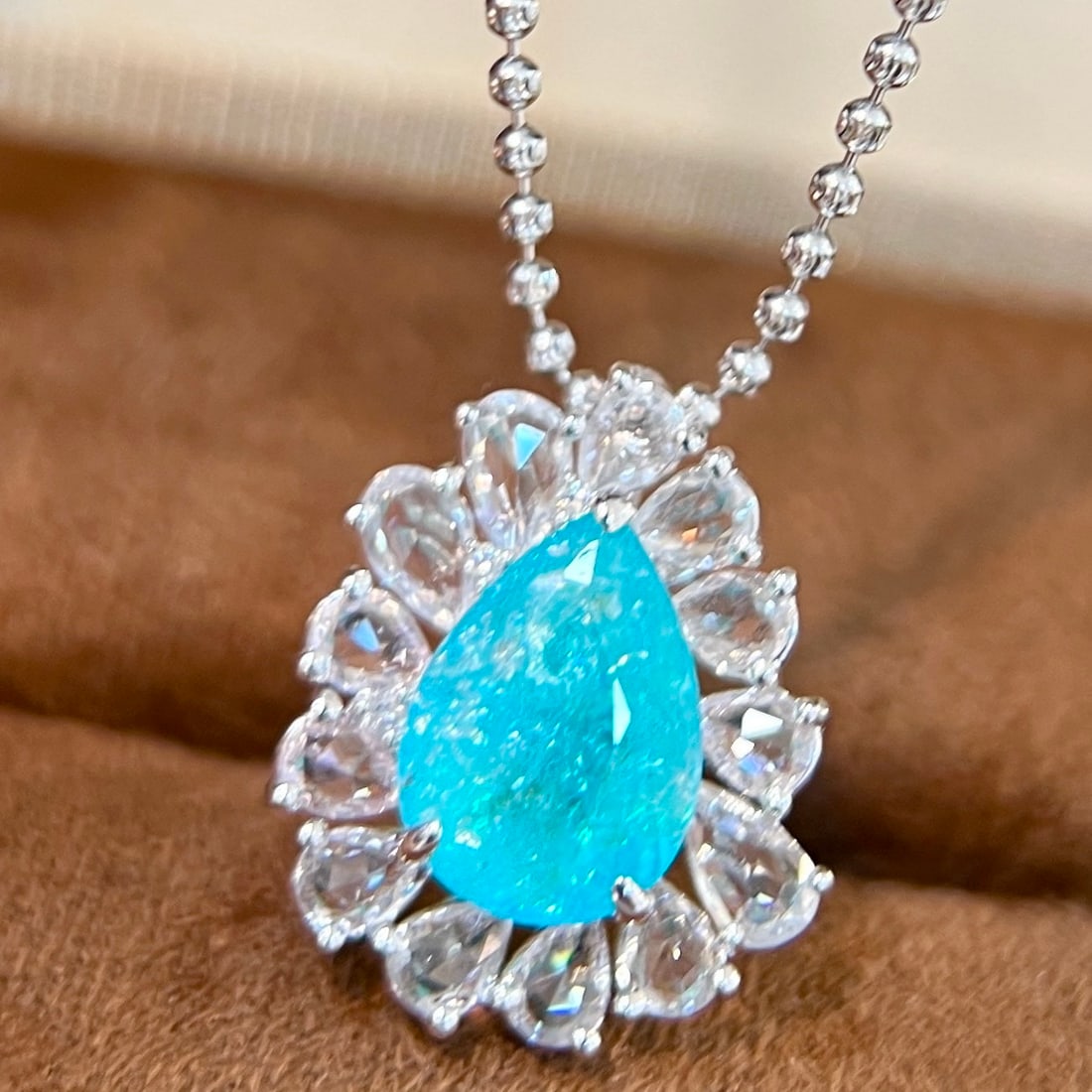 14k Gold 4.54 Ctw Natural Paraiba Tourmaline & Sapphire Pendant( Without Chain ) - 6
