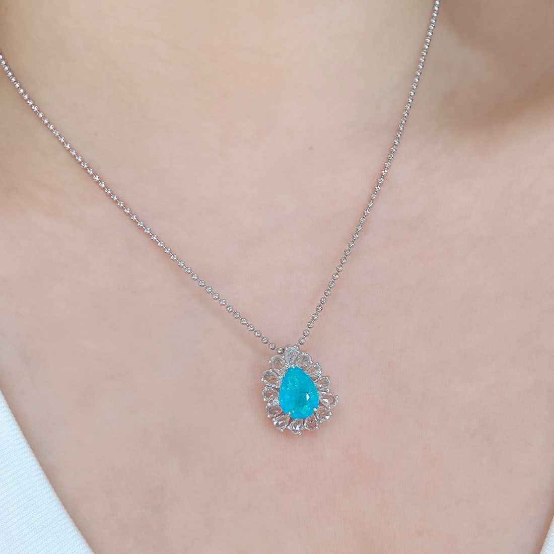 14k Gold 4.54 Ctw Natural Paraiba Tourmaline & Sapphire Pendant( Without Chain ) - 7