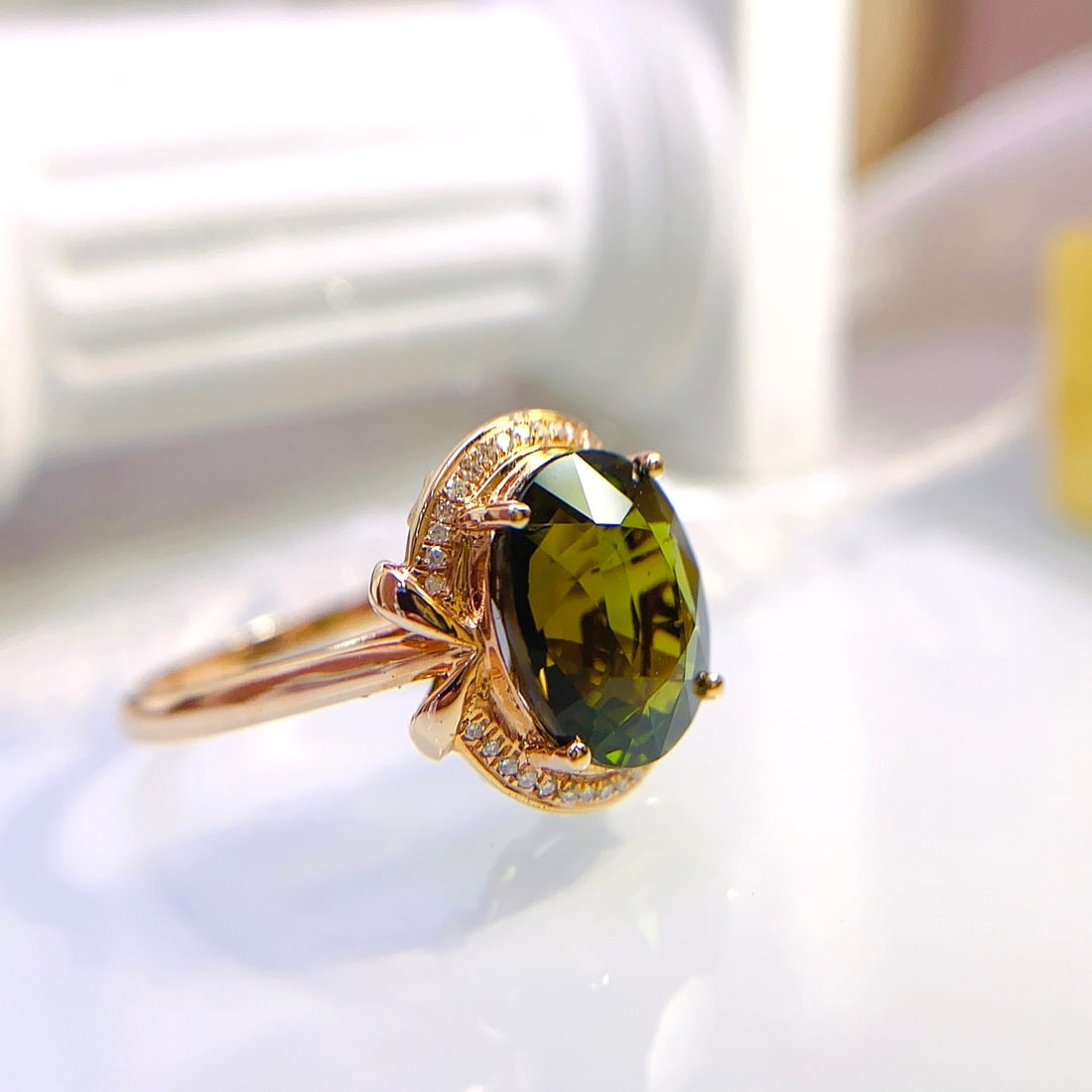 14k Gold 4.15 Ct Natural Tourmaline & Diamond Ring - 2