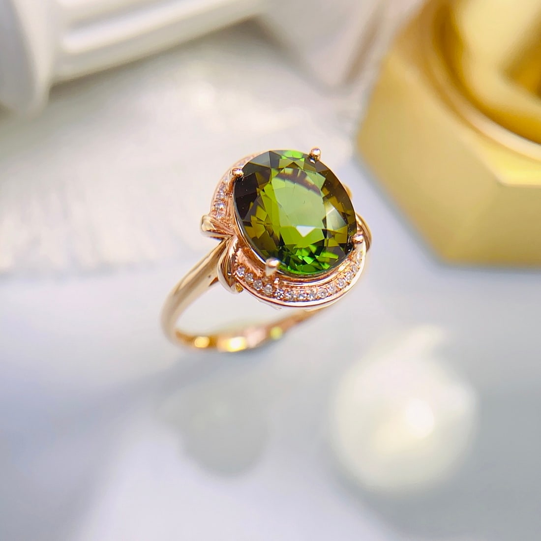 14k Gold 4.15 Ct Natural Tourmaline & Diamond Ring - 3