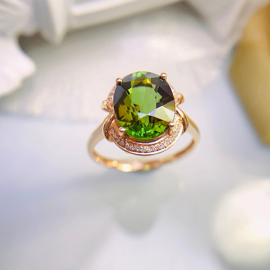 14k Gold 4.15 Ct Natural Tourmaline & Diamond Ring - 4
