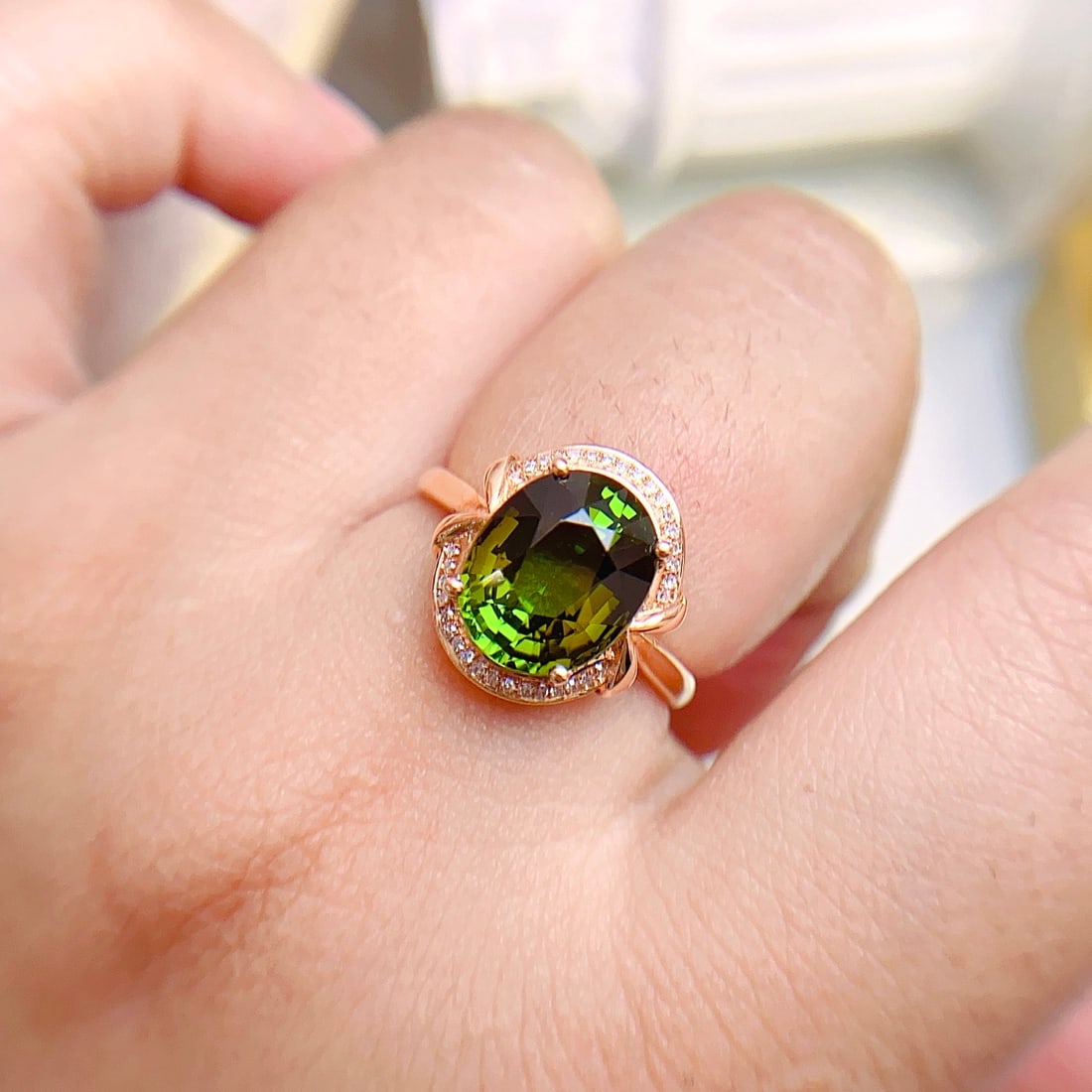 14k Gold 4.15 Ct Natural Tourmaline & Diamond Ring - 5