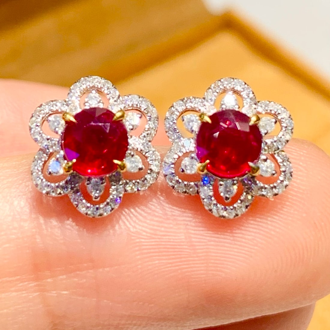 14k Gold 1.01 Ct Natural Ruby & Diamond Earrings - 2