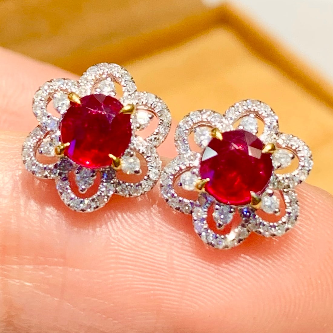 14k Gold 1.01 Ct Natural Ruby & Diamond Earrings - 3