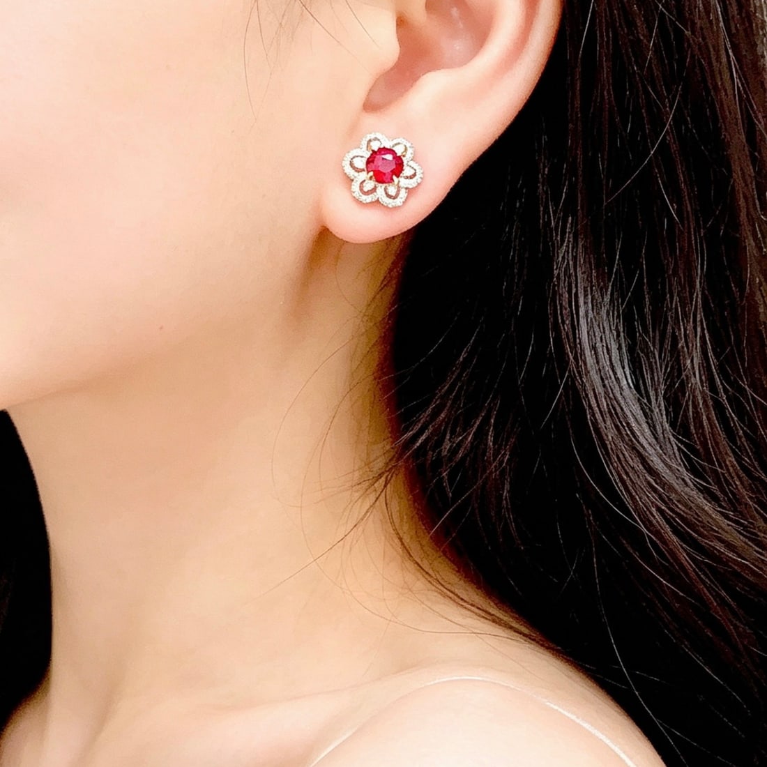 14k Gold 1.01 Ct Natural Ruby & Diamond Earrings - 5