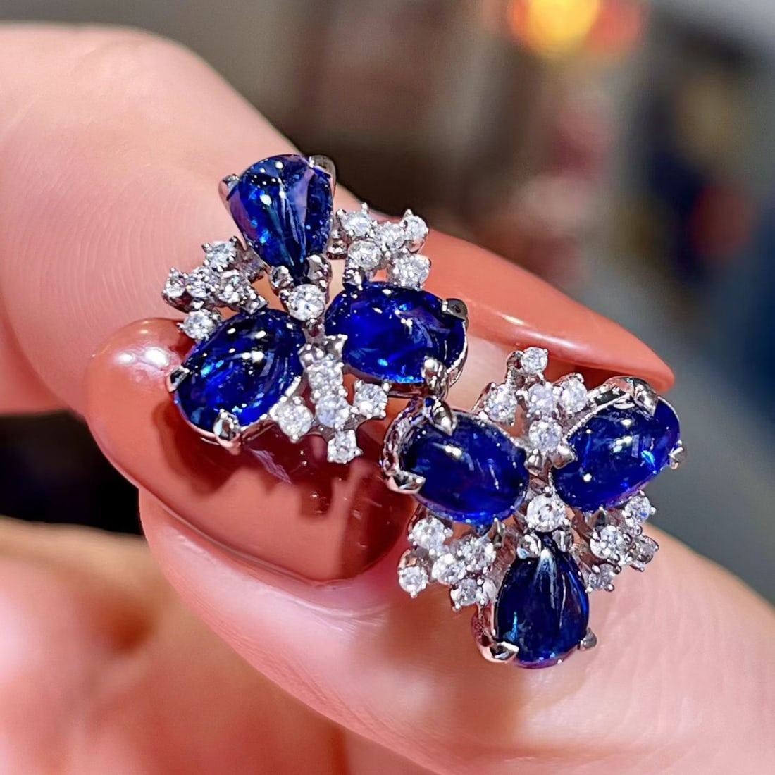 14k Gold 3.31 Ctw Natural Sapphire & Diamond Earrings - 3