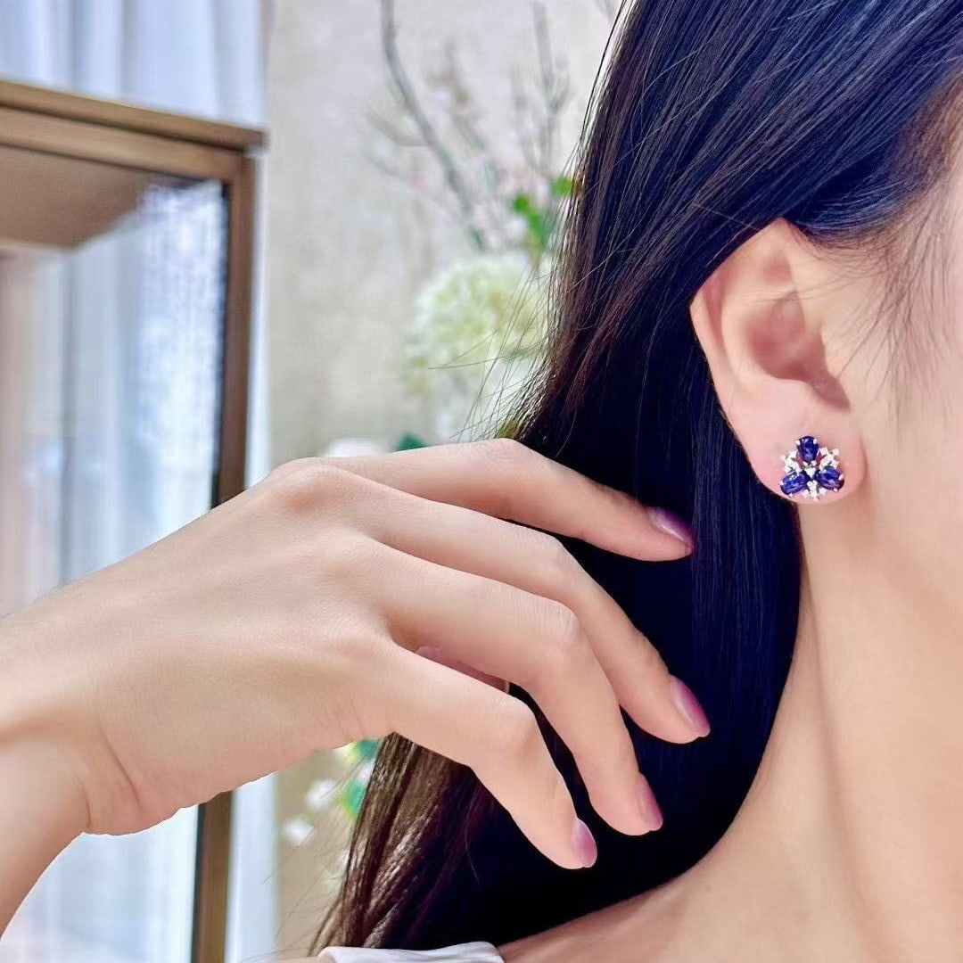 14k Gold 3.31 Ctw Natural Sapphire & Diamond Earrings - 4
