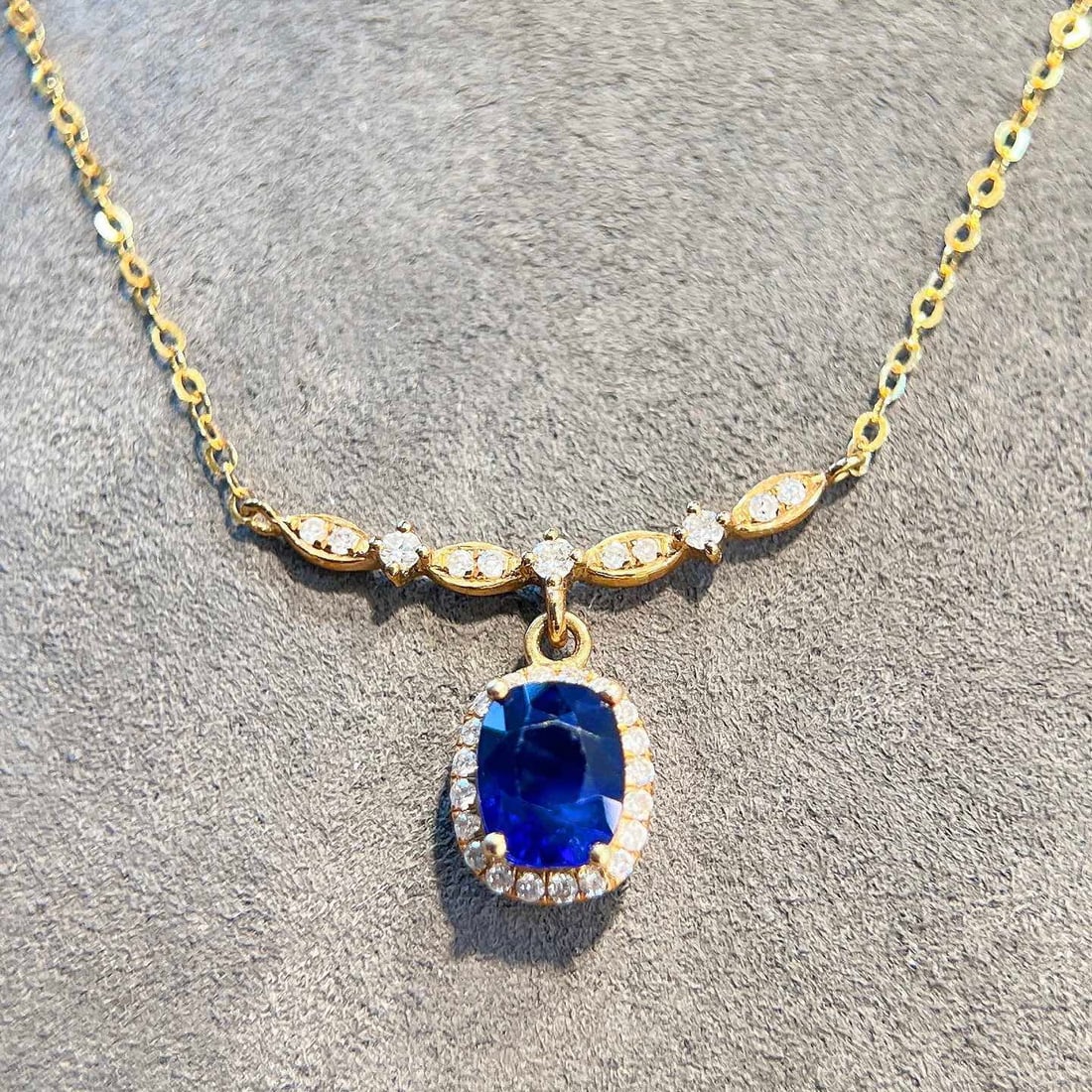 14k Gold 1.63 Ctw Natural Sapphire & Diamond Necklace - 2