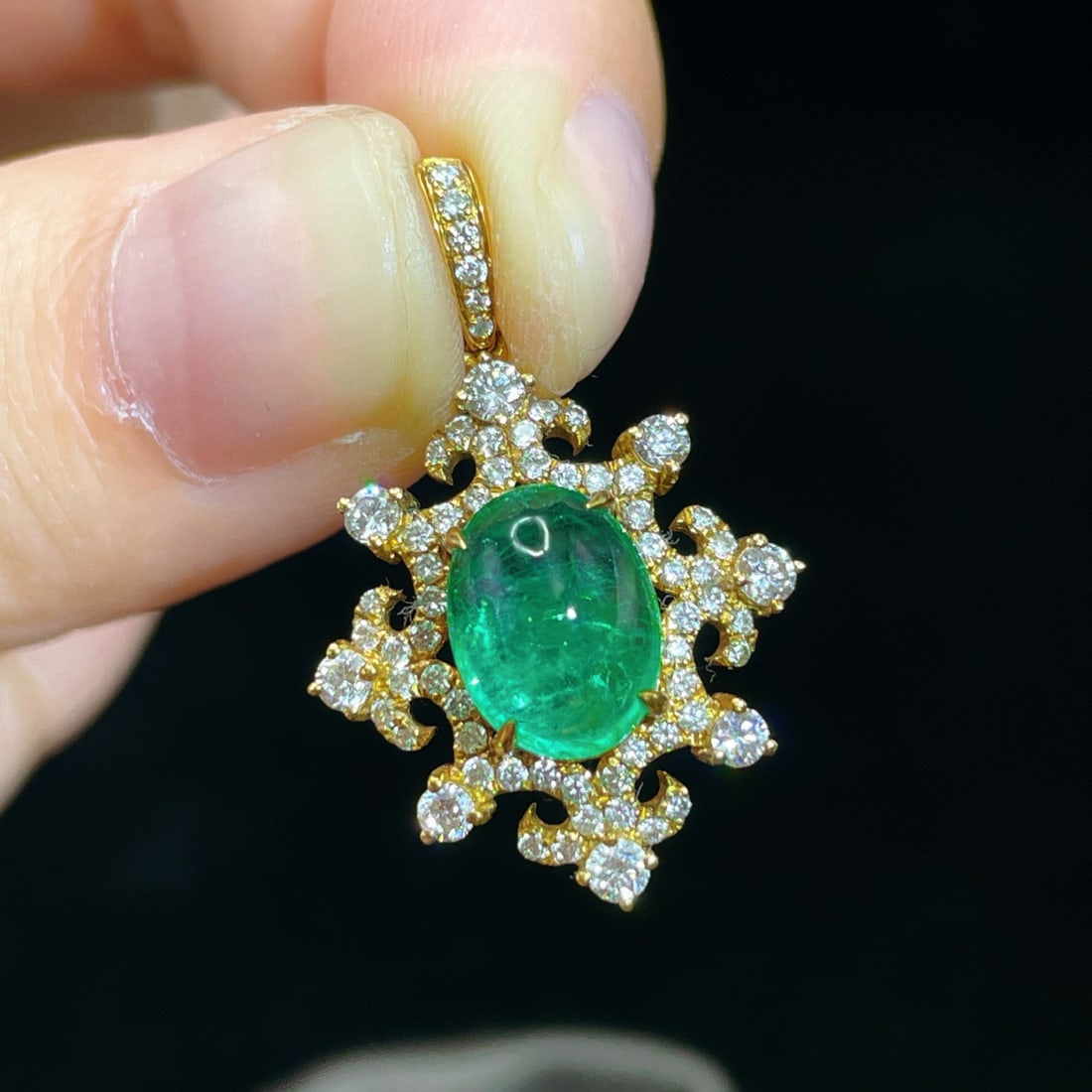 14k Gold 3.15 Ctw Natural Emerald & Diamond Pendant( Without Chain ) - 2