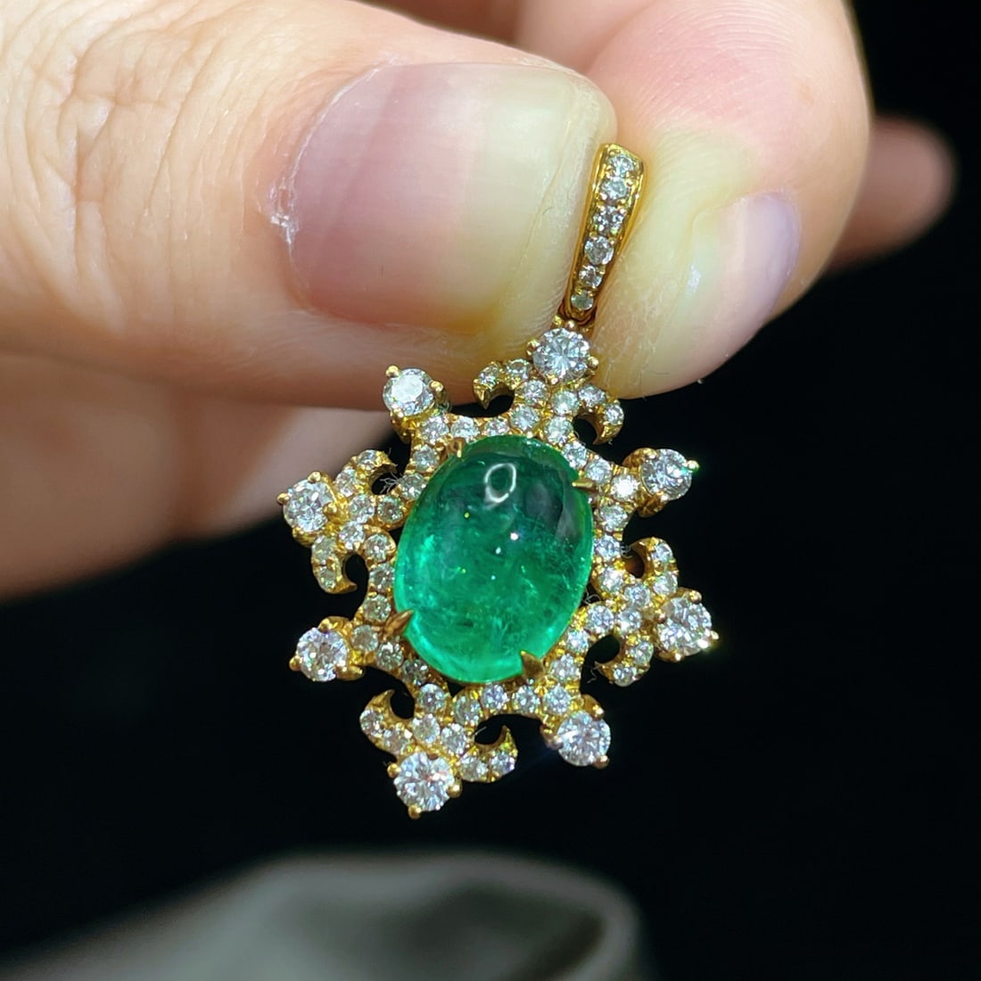 14k Gold 3.15 Ctw Natural Emerald & Diamond Pendant( Without Chain ) - 3