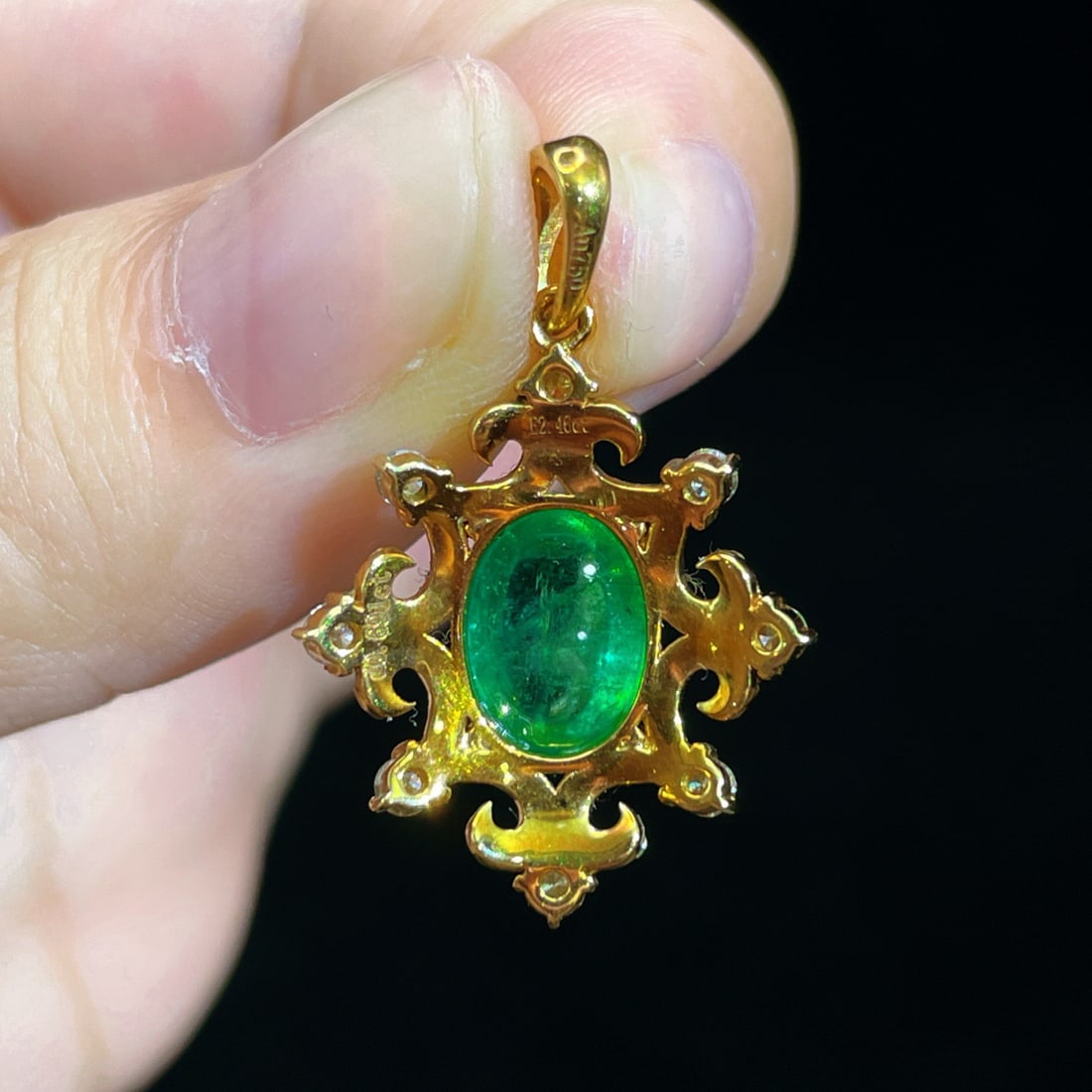 14k Gold 3.15 Ctw Natural Emerald & Diamond Pendant( Without Chain ) - 5