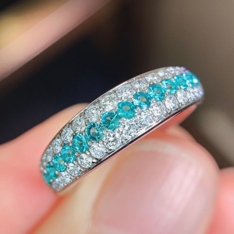 14k Gold 0.66 Ctw Natural Paraiba Tourmaline & Diamond Ring - 2
