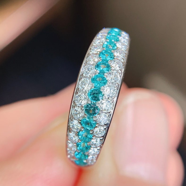14k Gold 0.66 Ctw Natural Paraiba Tourmaline & Diamond Ring - 4