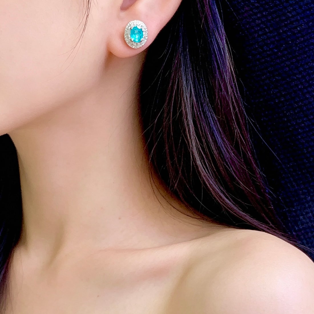 14k Gold 0.8 Ct Natural Paraiba Tourmaline & Diamond Earrings - 5