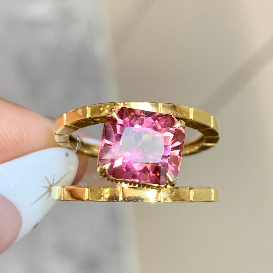 14k Gold 3.22 Ct Natural Tourmaline Ring: Ref:231154416 // gold content:14k gold // ring size:7. 25us // // main gemstone:tourmaline // shape:octagonal // carat weight:3. 22ct // color:pink // treatment:natural // Condition: New Low
