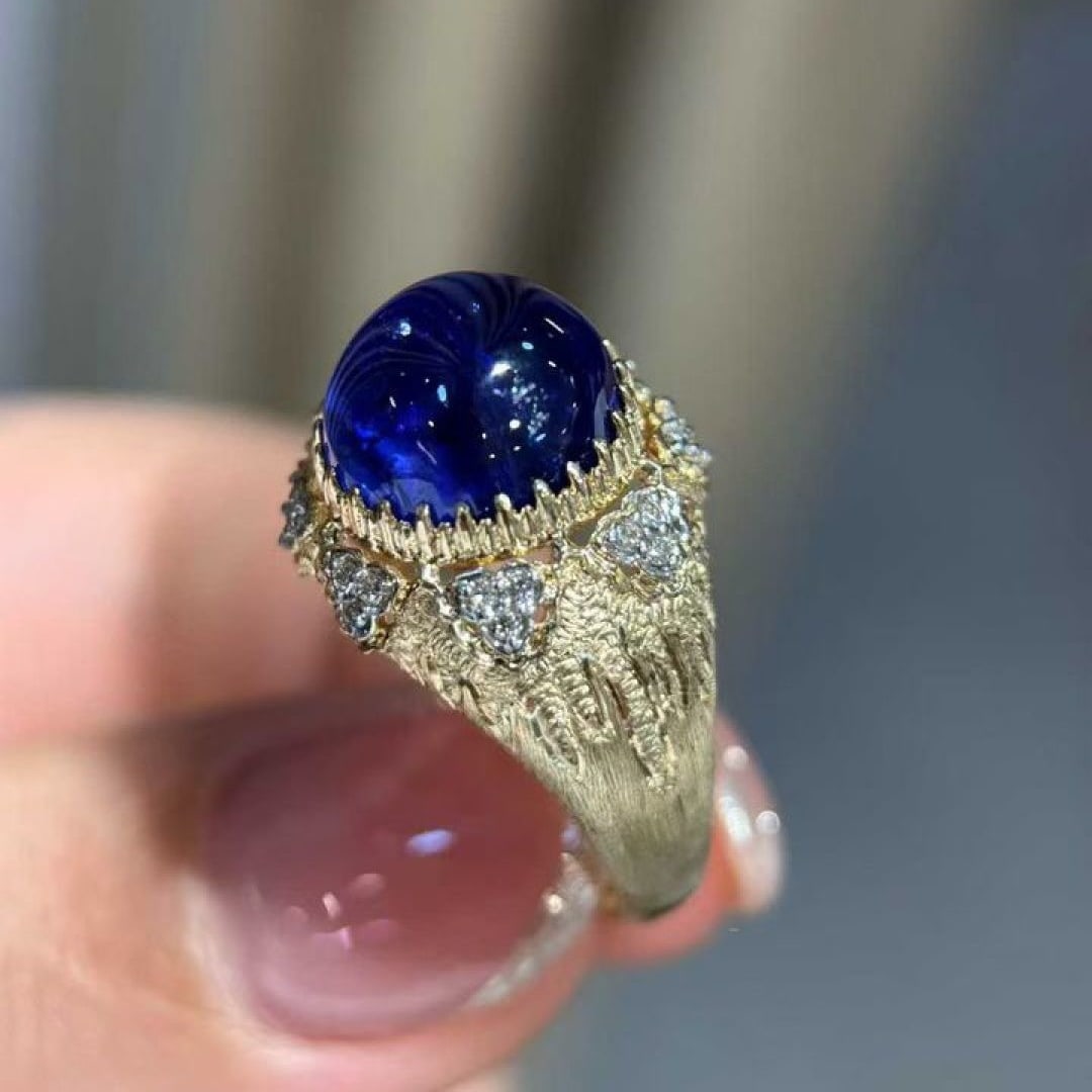 14k Gold 6.63 Ct Natural Tanzanite & Diamond Ring - 2