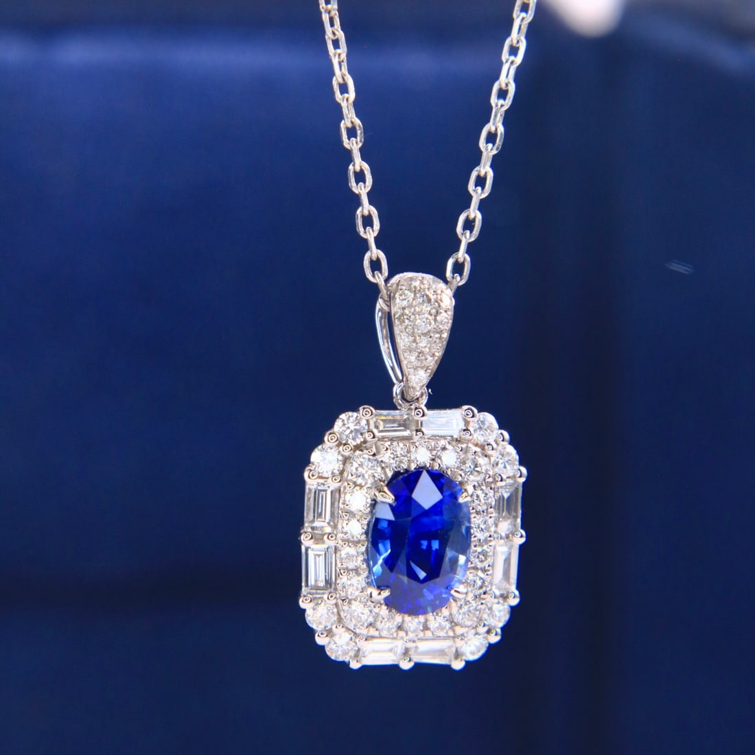 14k Gold 1.90 Ctw Natural Sapphire & Diamond Necklace - 4