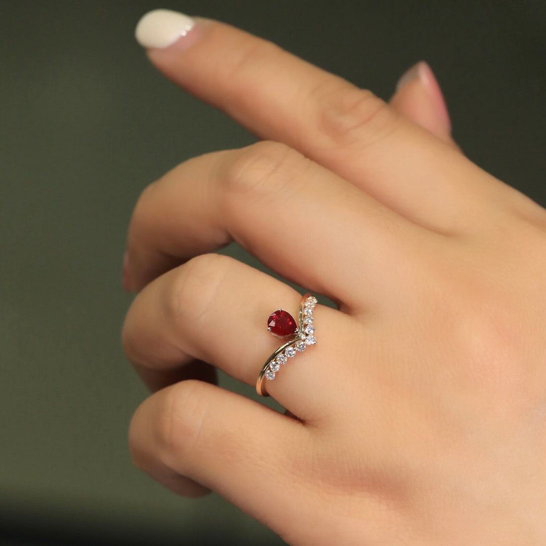 14k Gold 0.52 Ct Natural Ruby & Diamond Ring - 3