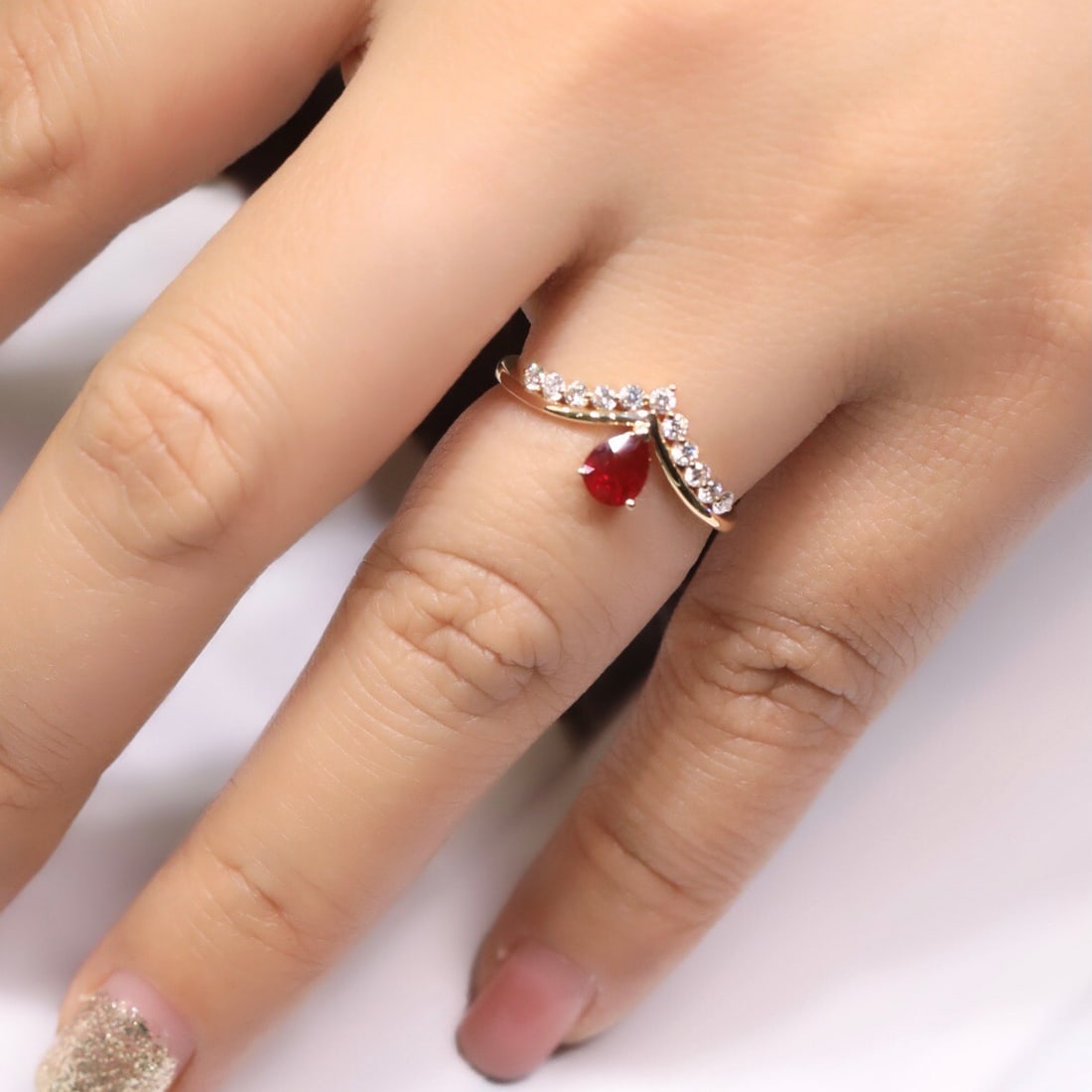14k Gold 0.52 Ct Natural Ruby & Diamond Ring - 5