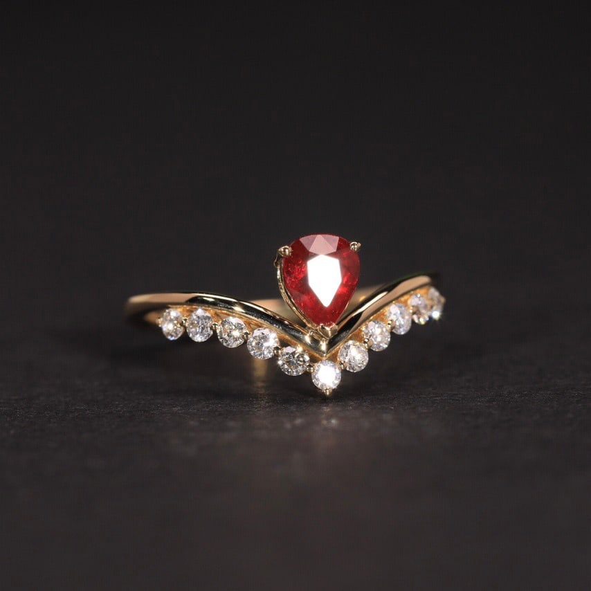 14k Gold 0.52 Ct Natural Ruby & Diamond Ring - 7