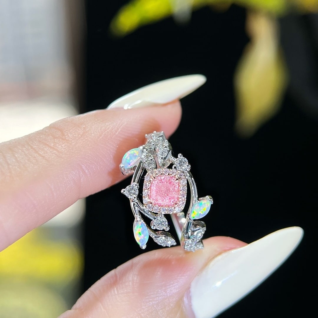 14k Gold 0.42 Ct Natural Pink Diamond & Diamond Ring - 2