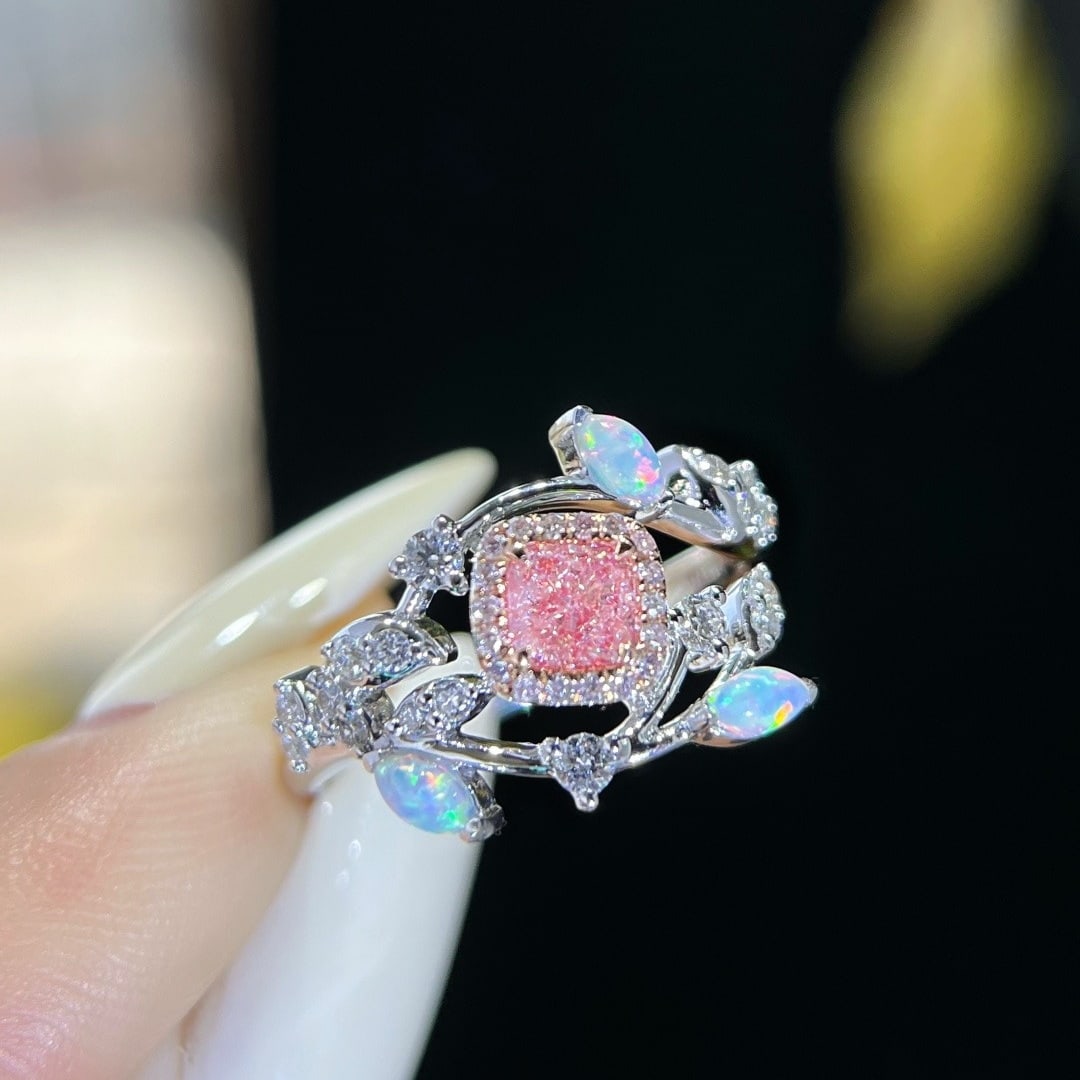 14k Gold 0.42 Ct Natural Pink Diamond & Diamond Ring - 3