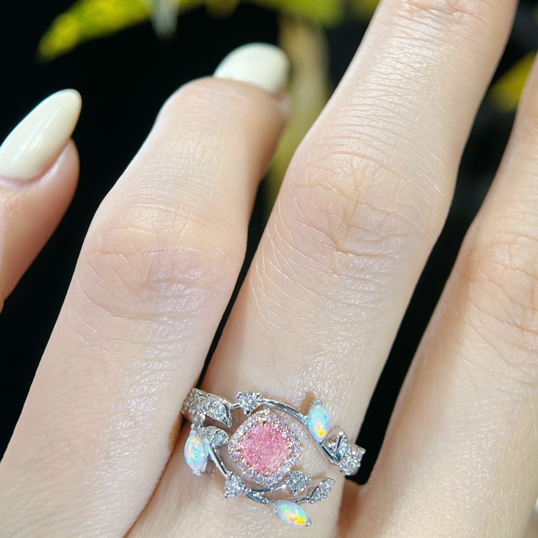 14k Gold 0.42 Ct Natural Pink Diamond & Diamond Ring - 5
