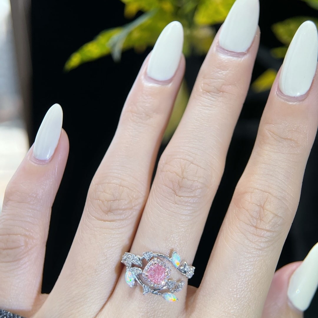 14k Gold 0.42 Ct Natural Pink Diamond & Diamond Ring - 6