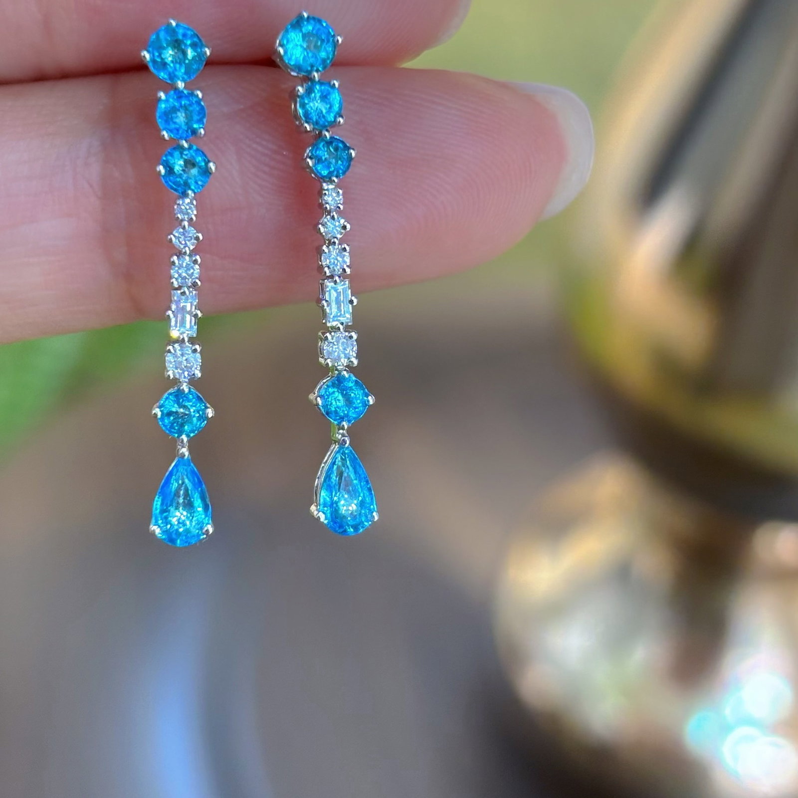 14k Gold 1 Ct Natural Paraiba Tourmaline & Diamond Earrings - 2