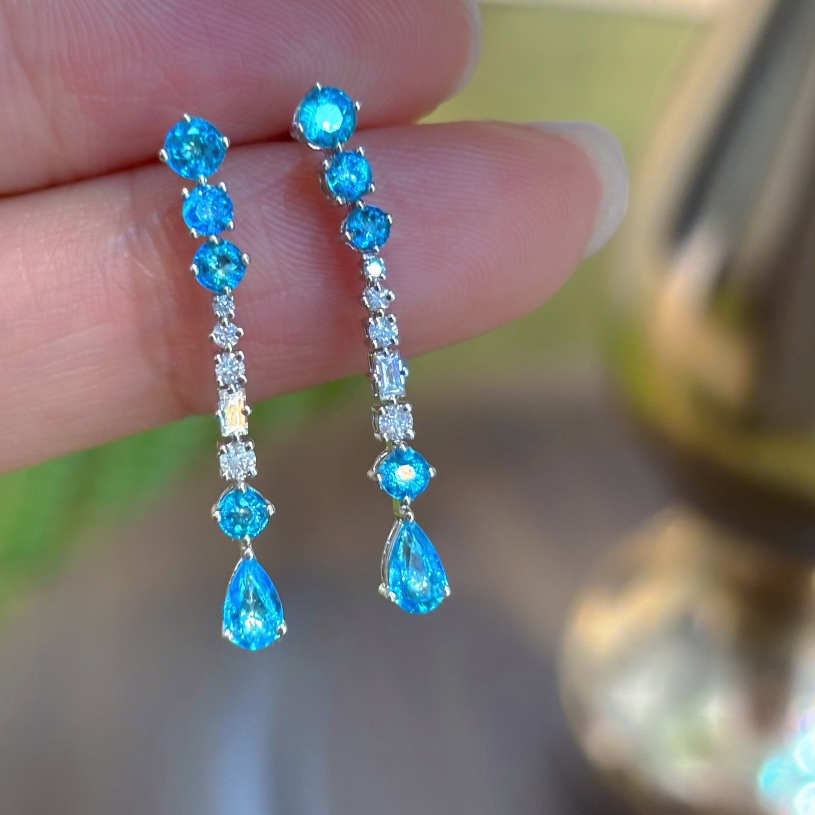14k Gold 1 Ct Natural Paraiba Tourmaline & Diamond Earrings - 5