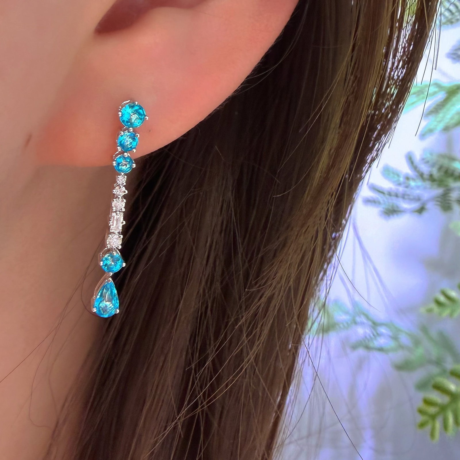 14k Gold 1 Ct Natural Paraiba Tourmaline & Diamond Earrings - 6