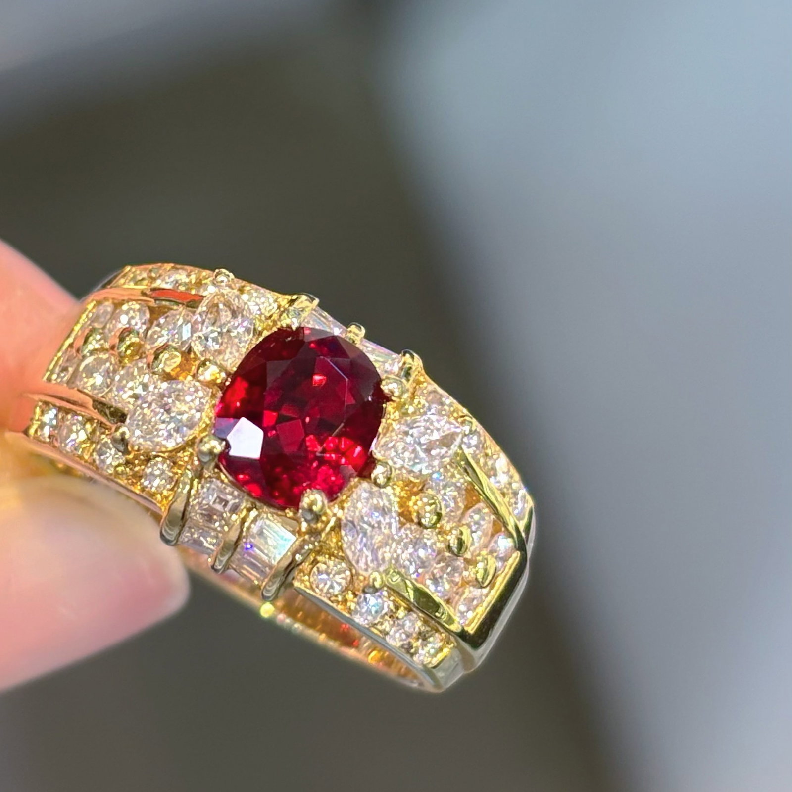 14k Gold 2.59 Ctw Natural Ruby & Diamond Ring: Ref:231154437 // gold content:14k gold // ring size:7. 25us // // main gemstone:ruby // shape:oval // carat weight:1. 42ct // color:pigeonblood red // treatment:natural // // adjacent gemstone 2 : dia
