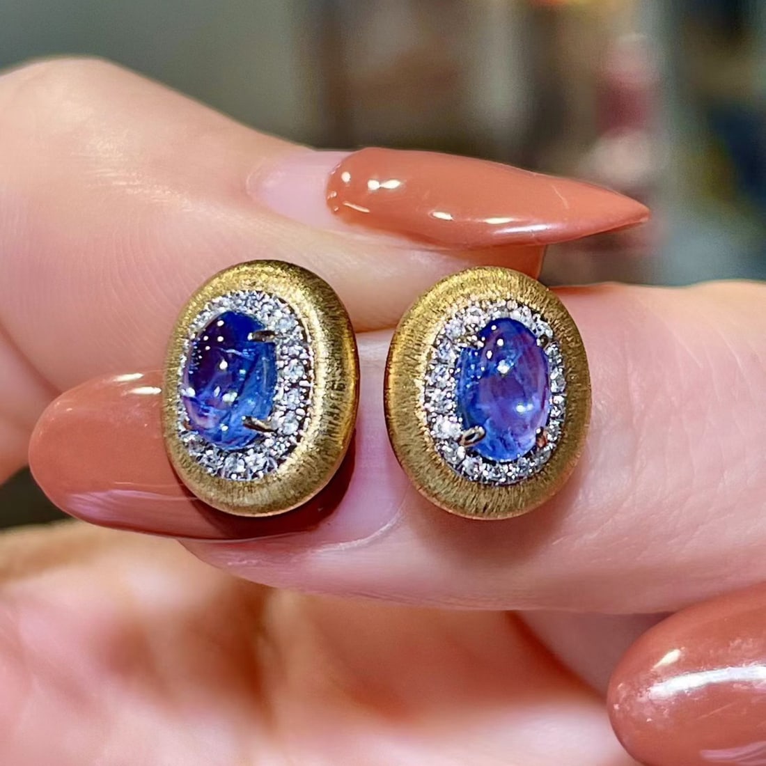 14k Gold 1.79 Ctw Natural Sapphire & Diamond Earrings - 2
