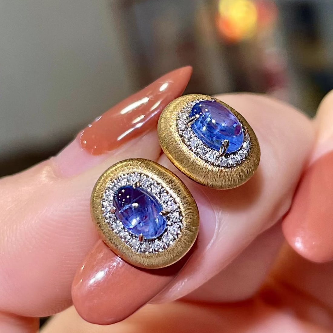 14k Gold 1.79 Ctw Natural Sapphire & Diamond Earrings - 3
