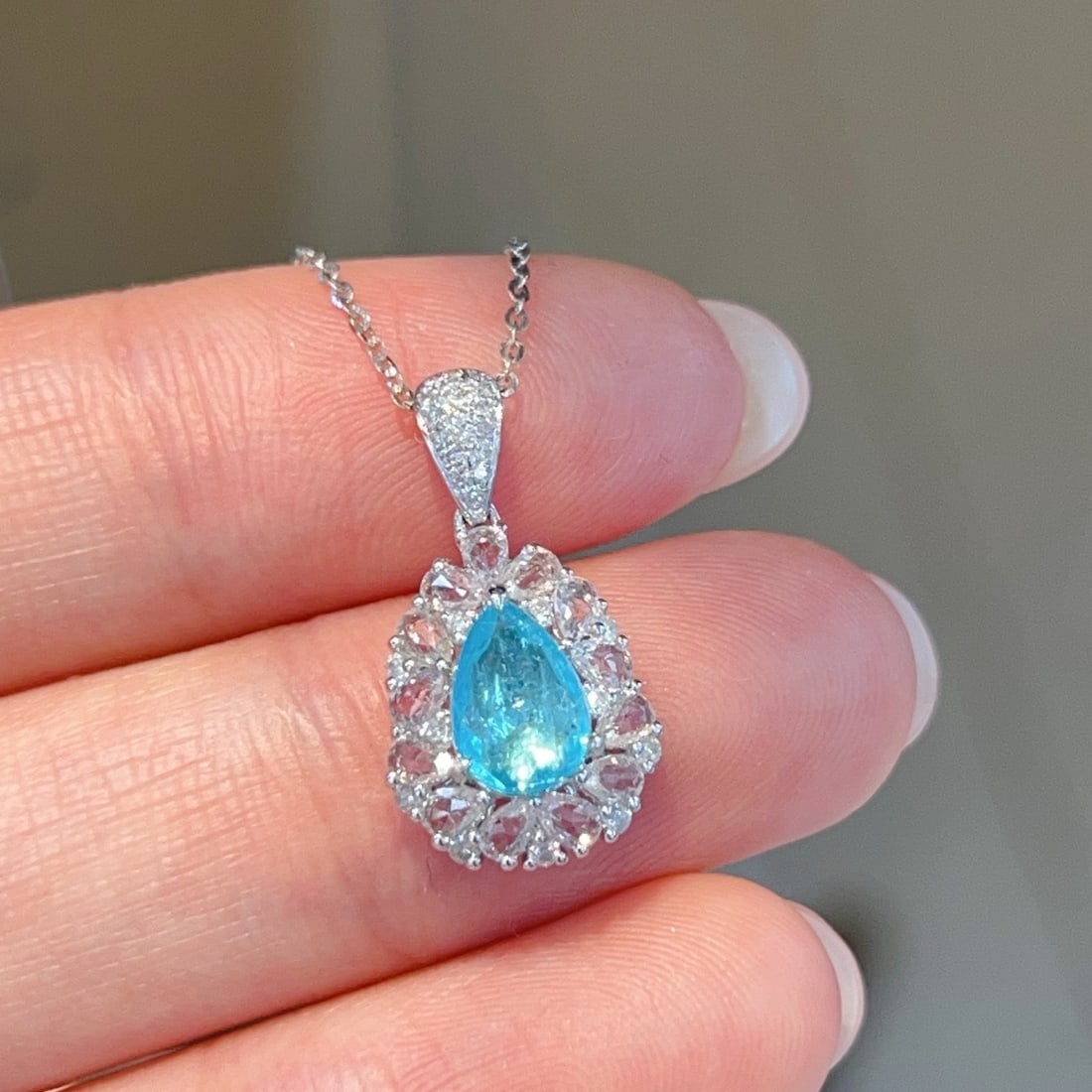 14k Gold 0.6 Ct Natural Paraiba Tourmaline & Sapphire & Diamond Pendant( Without Chain ) - 2