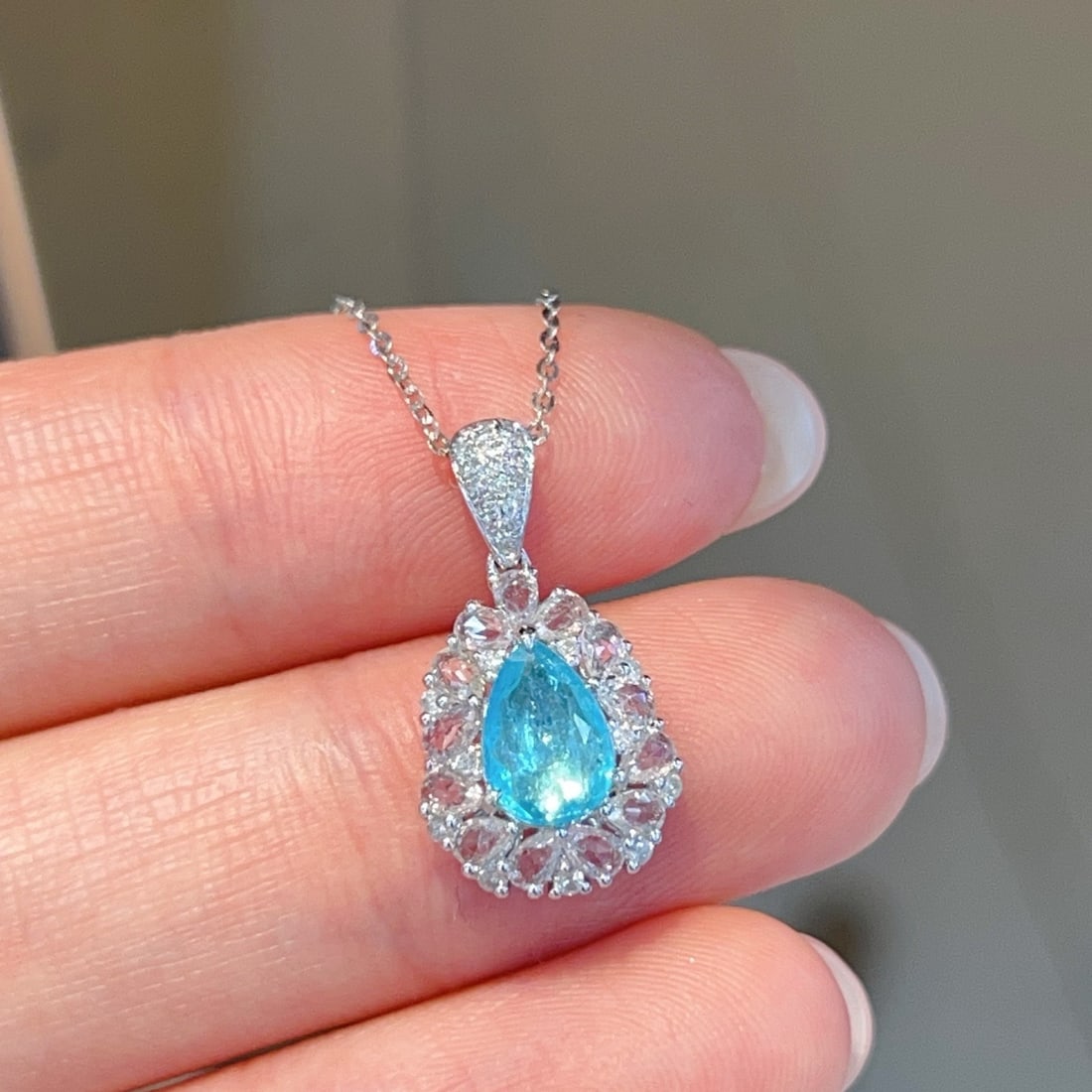 14k Gold 0.6 Ct Natural Paraiba Tourmaline & Sapphire & Diamond Pendant( Without Chain ) - 3