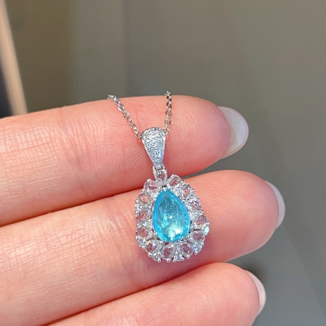 14k Gold 0.6 Ct Natural Paraiba Tourmaline & Sapphire & Diamond Pendant( Without Chain ) - 5