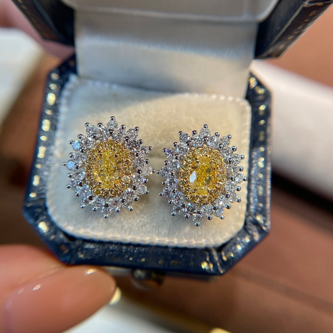 14k Gold 1.38 Ctw Natural Yellow Diamond & Diamond Earrings - 3