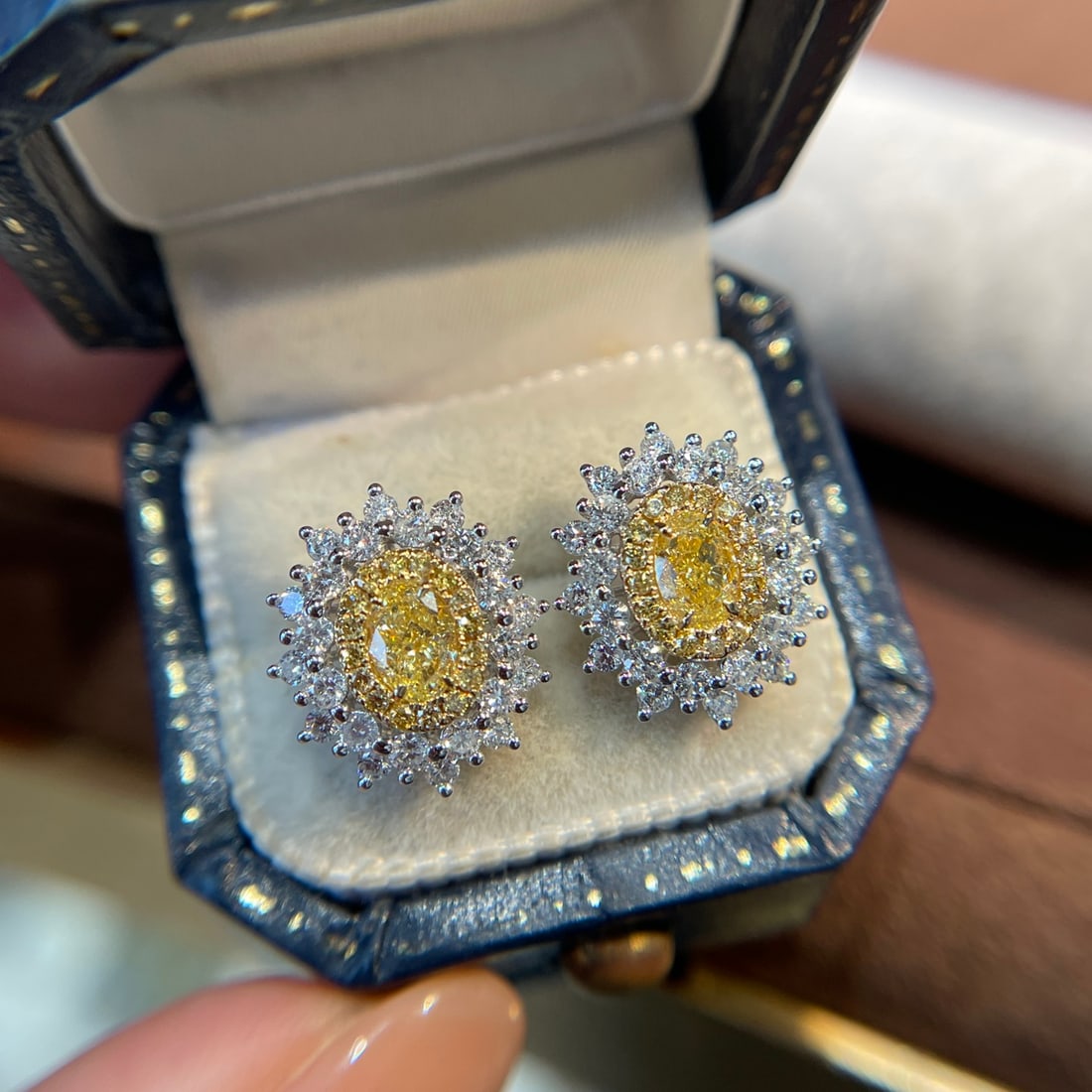 14k Gold 1.38 Ctw Natural Yellow Diamond & Diamond Earrings - 4