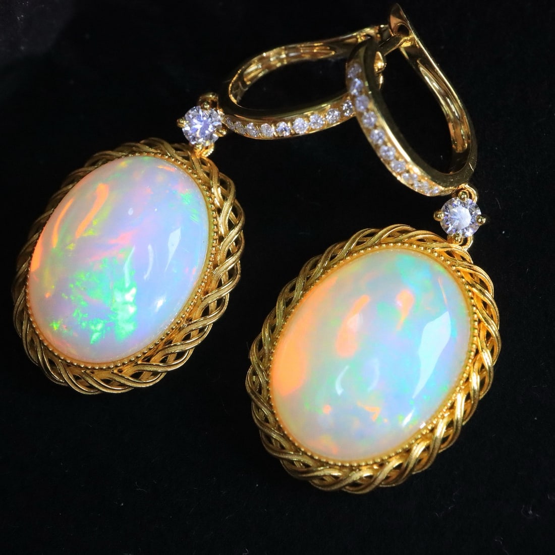 14k Gold 8.56 Ctw Natural Opal & Diamond Earrings - 5