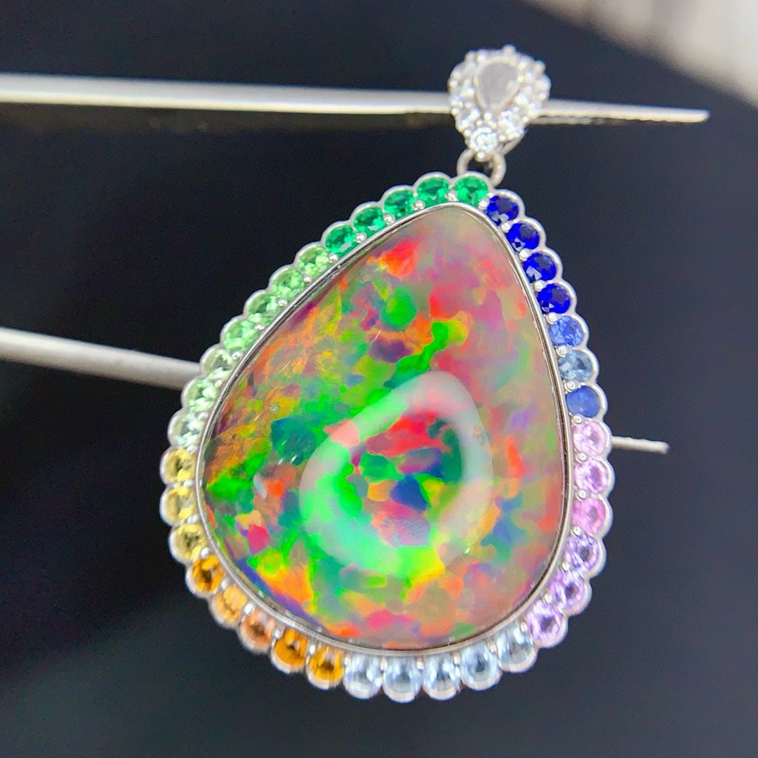 14k Gold 17.9 Ct Natural Opal & Diamond Pendant( Without Chain ) - 3
