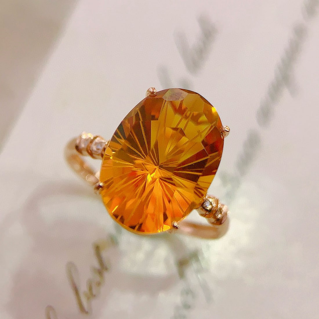 14k Gold 6.27 Ctw Natural Citrine & Diamond Ring - 2
