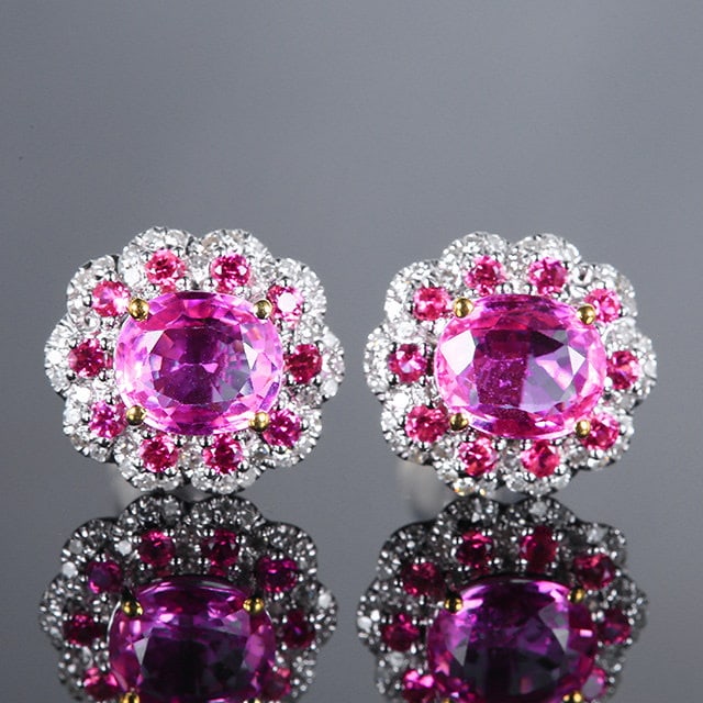 14k Gold 3.16 Ctw Natural Sapphire & Diamond Earrings: Ref:231161033 // gold content:14k gold // main gemstone:sapphire // shape:multiple // carat weight:2. 92ct // color:pink // treatment:natural // // adjacent gemstone 2 : diamond // number of