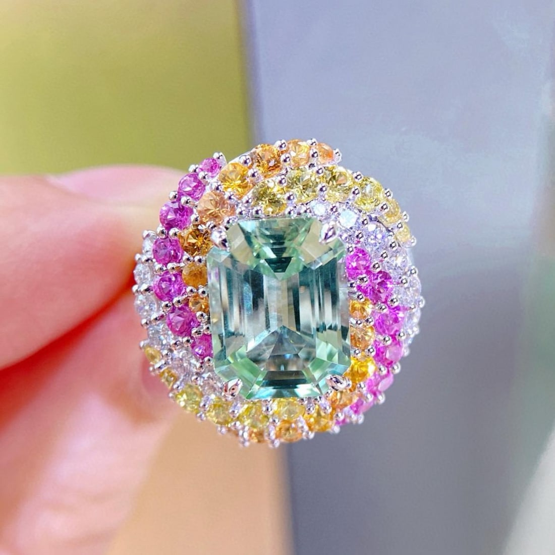 14k Gold 5.38 Ctw Natural Tourmaline & Gem Ring/pendant( Without Chain ): Ref:231161066 // gold content:14k gold // ring size:7. 25us // // main gemstone:tourmaline // shape:octagonal // carat weight:3. 50ct // color:green // treatment:natural // // adjacent gemstone 2 :