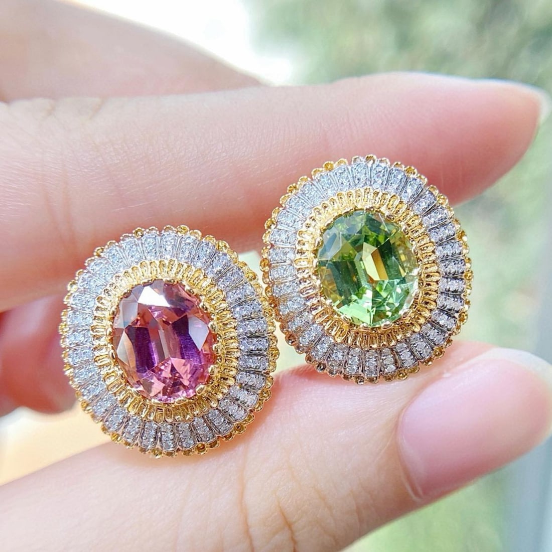 14k Gold 6.53 Ctw Natural Tourmaline & Diamond Earrings: Ref:231161067 // gold content:14k gold // main gemstone:tourmaline // shape:oval // carat weight:6. 00ct // color:color // treatment:natural // // adjacent gemstone 2 : diamond // shape:round // carat