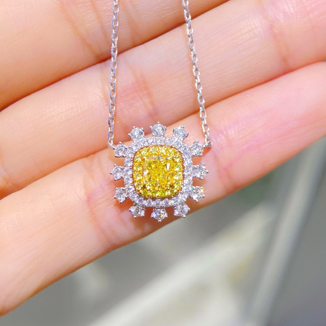 Gia Certified 14k Gold 1.09 Ctw Natural Yellow Diamond & Diamond Necklace: Ref:231161093 // gold content:14k gold // main gemstone:yellow diamond // certified:gia // shape:cushion // carat weight:0. 55ct // clarity grade:vs1 // color:yellow // treatment:natural // saturabili