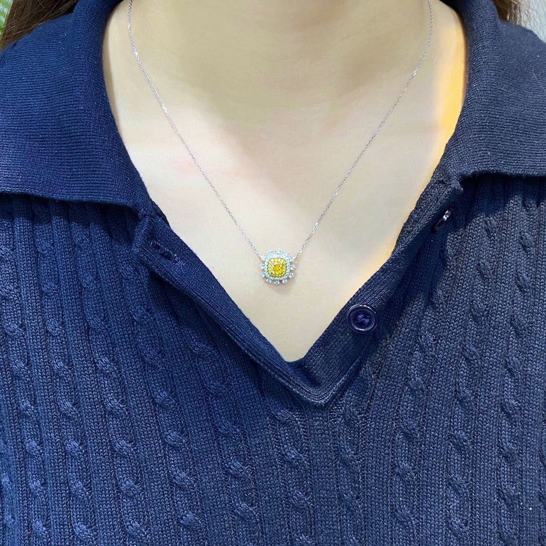 Gia Certified 14k Gold 1.09 Ctw Natural Yellow Diamond & Diamond Necklace - 3