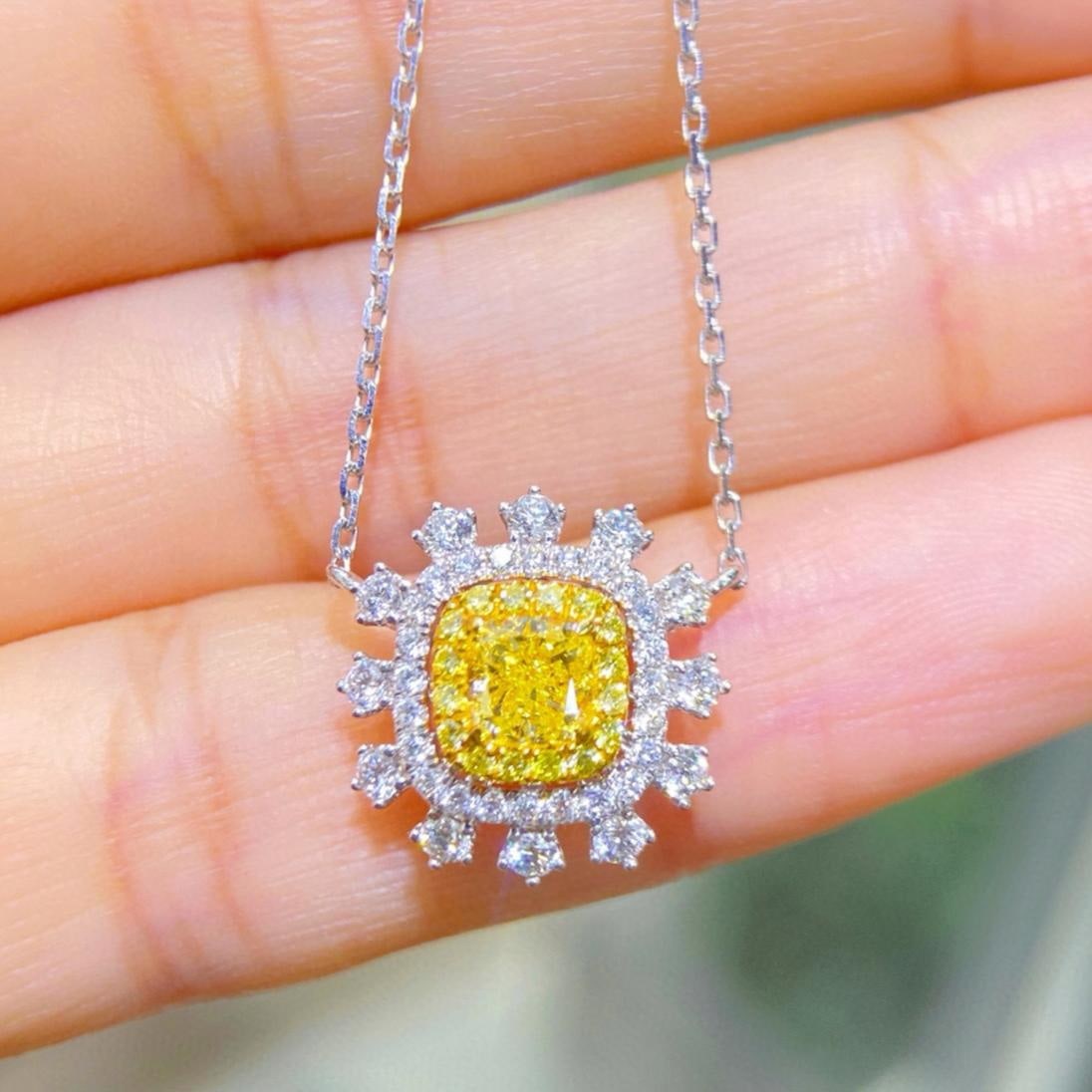 Gia Certified 14k Gold 1.09 Ctw Natural Yellow Diamond & Diamond Necklace - 4