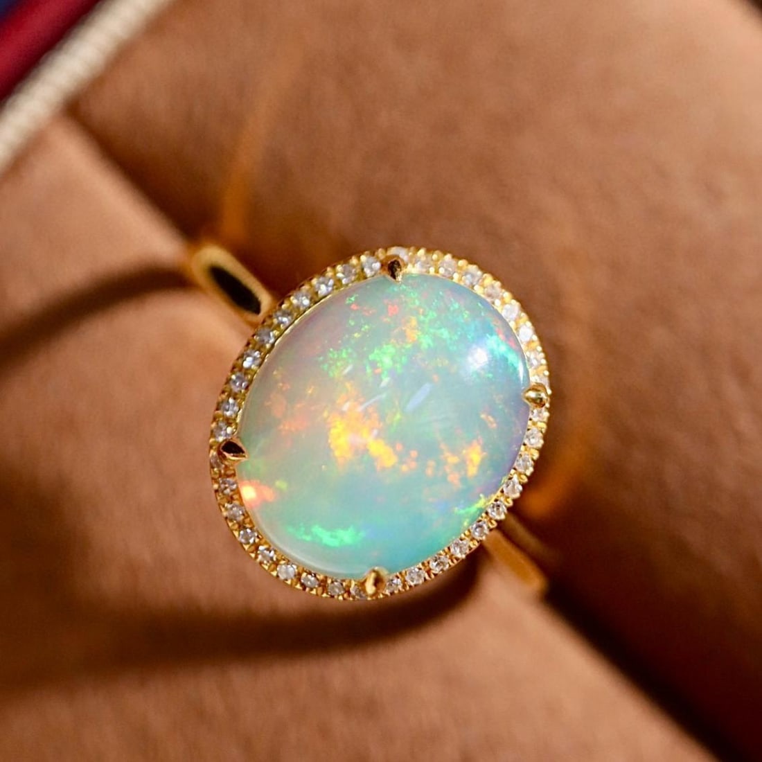 14k Gold 2.21 Ctw Natural Opal & Diamond Ring - 6