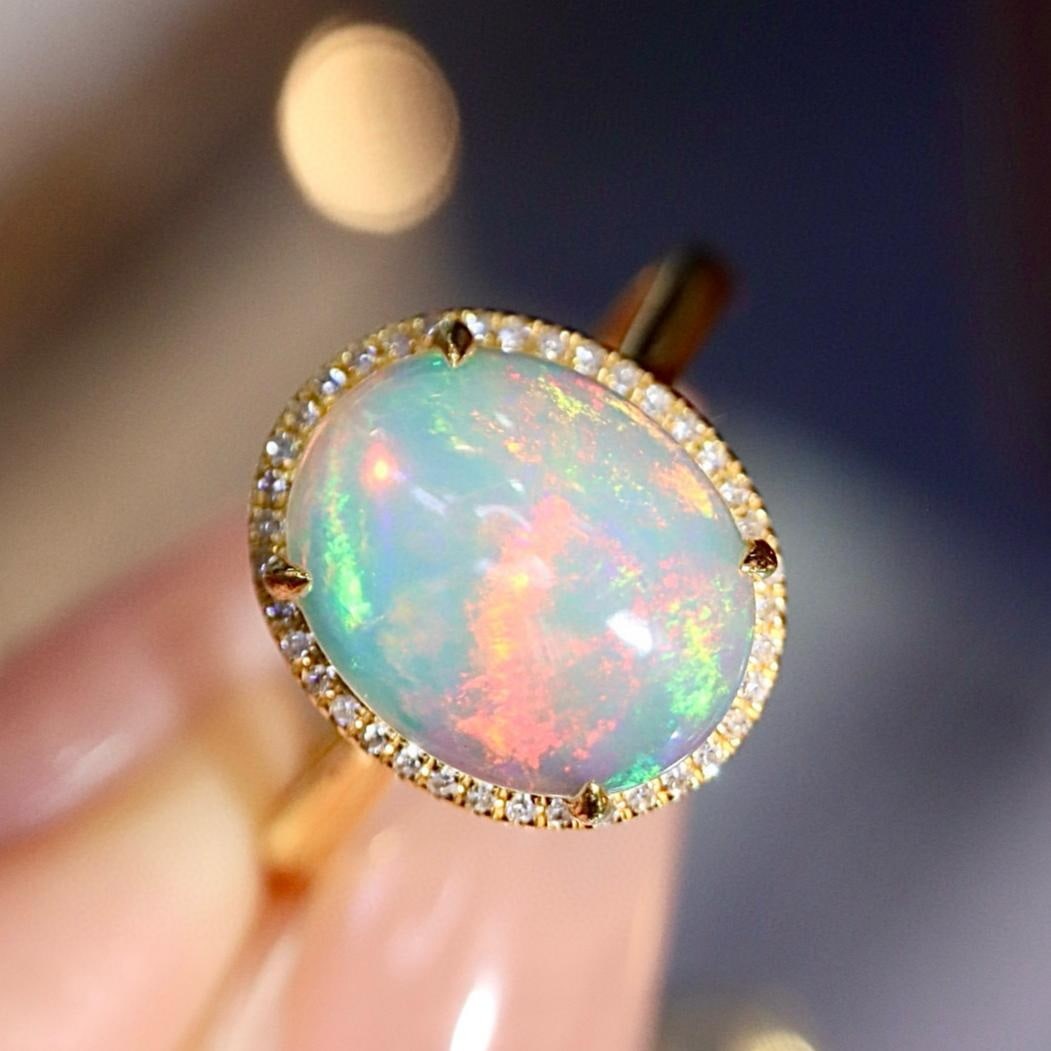 14k Gold 2.21 Ctw Natural Opal & Diamond Ring - 8